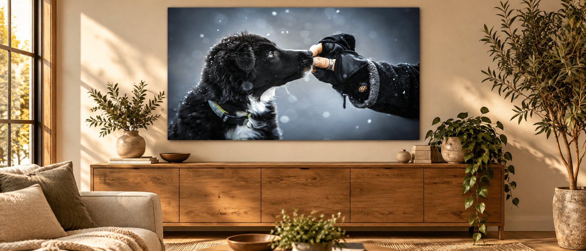 Emotionales Bild von Mensch und Hund als Wandbild